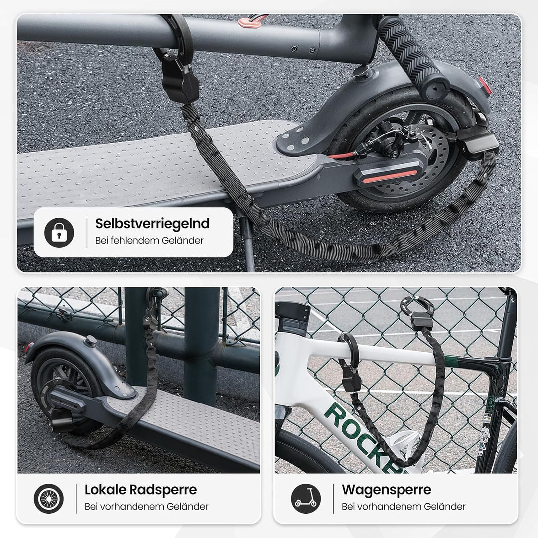 E Scooter Tasche mit Schloss, E Scooter Schloss mit Tasche 2L, 7mm Handschellenschloss für Roller, B