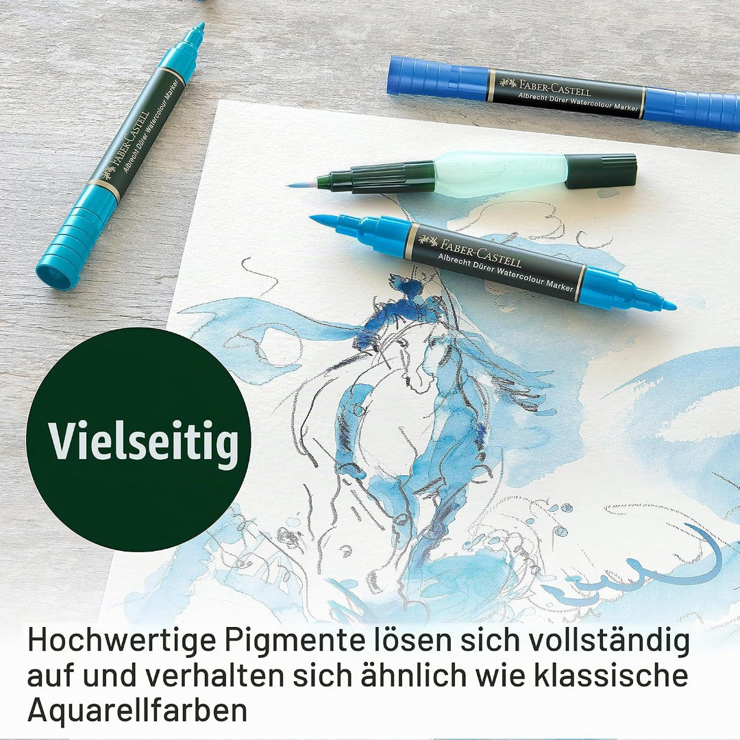 Faber-Castell 160308 - Aquarellmarker Albrecht Dürer mit Doppelspitze, 5er Etui, Marker mit Faser- u
