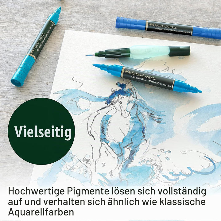 Faber-Castell 160308 - Aquarellmarker Albrecht Dürer mit Doppelspitze, 5er Etui, Marker mit Faser- u