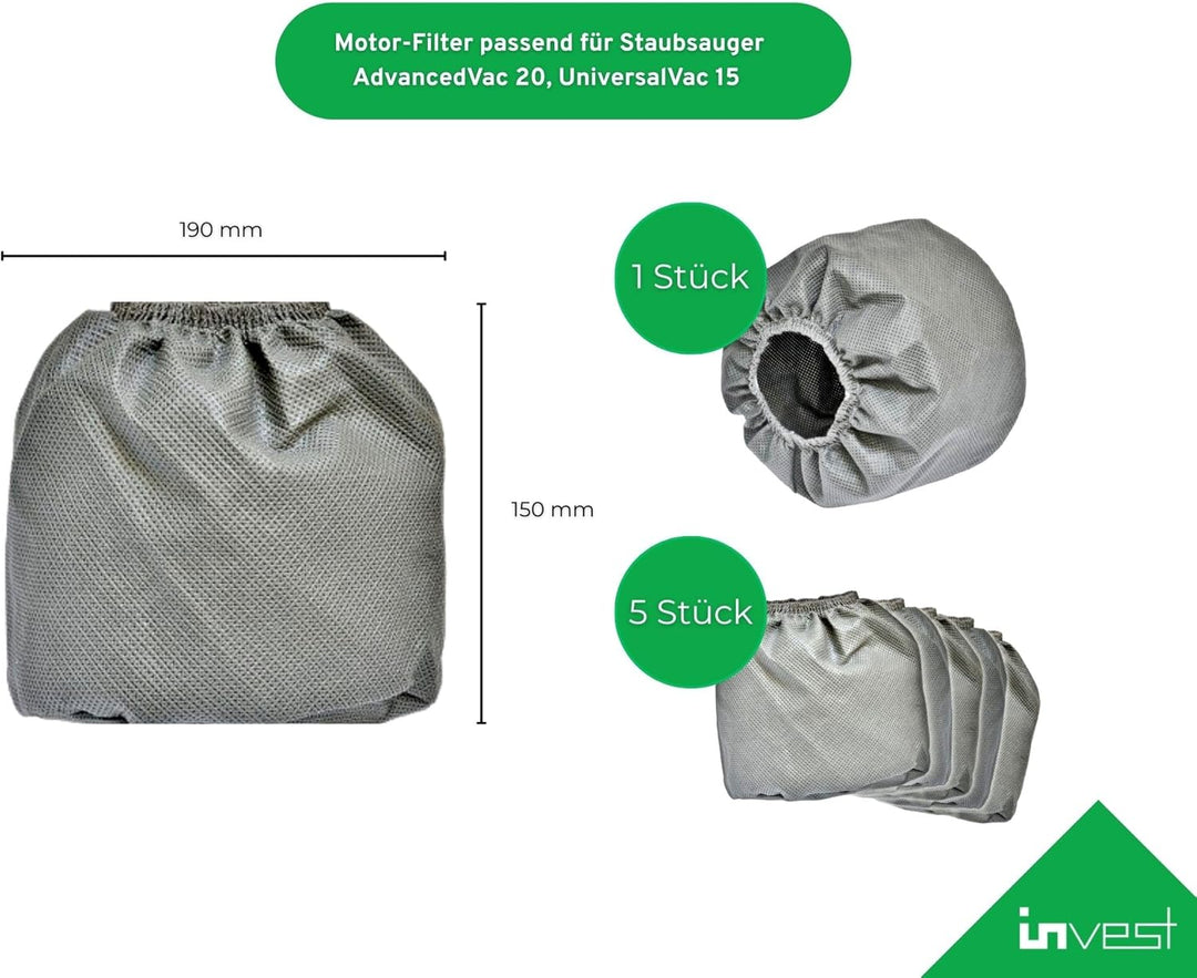 5 Textilfilter Ersatzfilter Bosch AdvancedVac 20 Bosch UniversalVac 15 Stoffbeutel grau Motorfilter