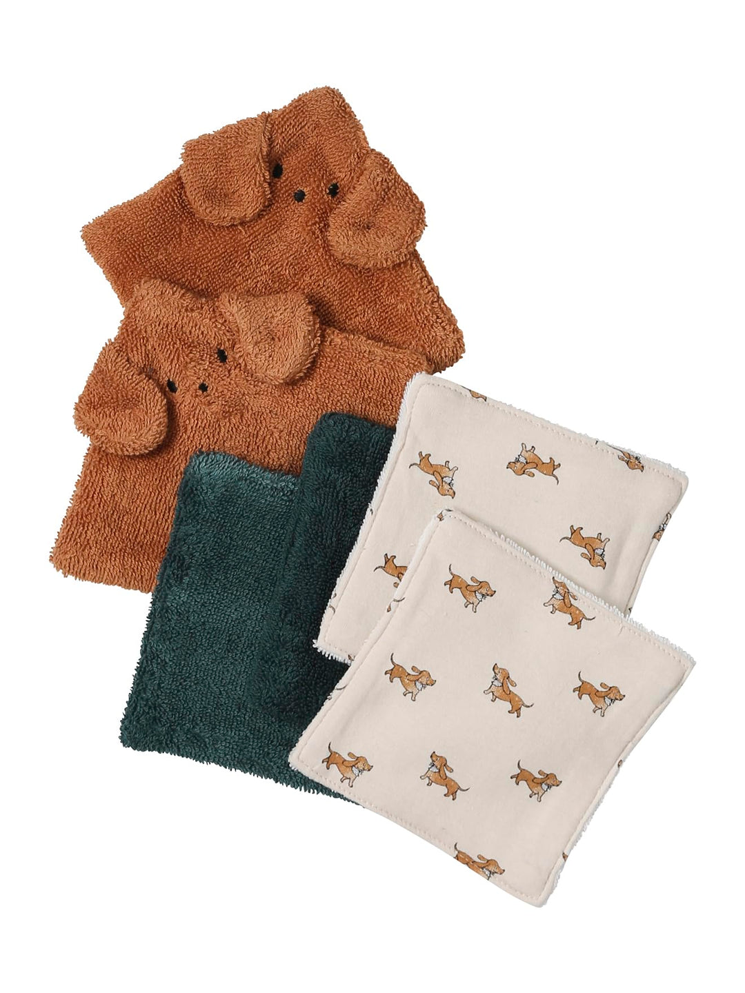 VERTBAUDET 6er-Pack wiederverwendbare Baby-Feuchttücher pack dunkelgrün/dackel