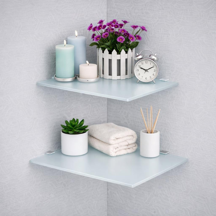 Euro Tische Glas Eckregal 35 x 35 cm, Wandregal für Badezimmer, Duschregal Bad, Glas Badregal mit 6m