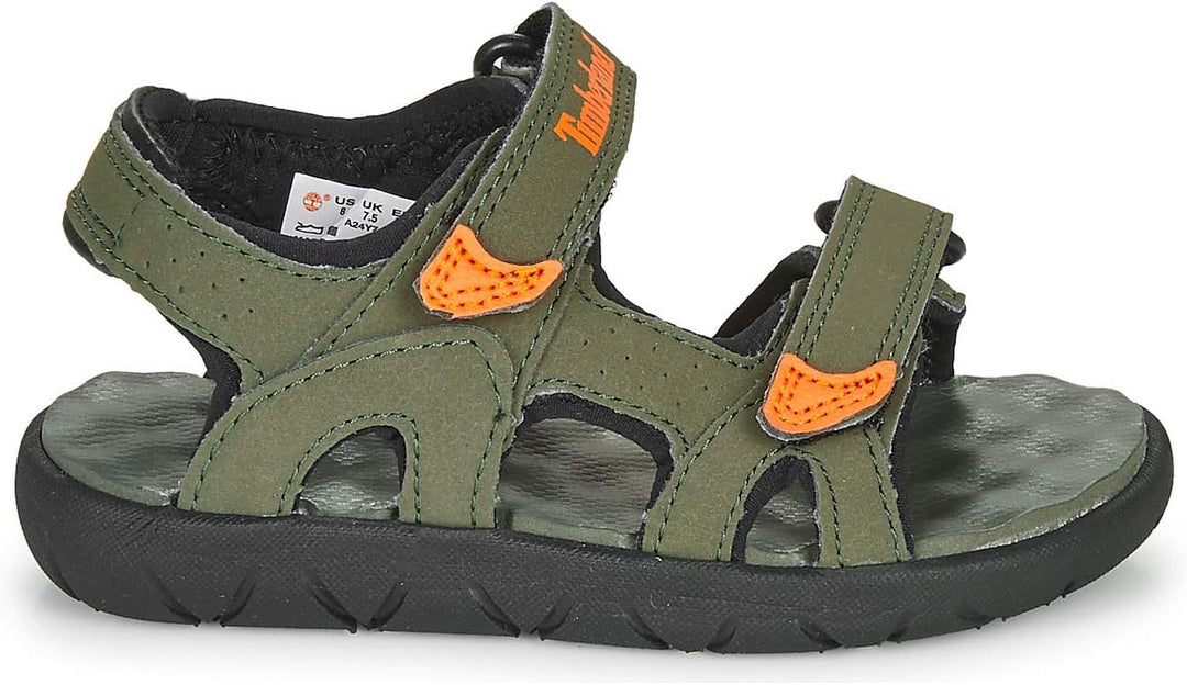 Timberland Unisex Kinder Perkins Row 2-Strap (Youth) Sandalen 23 EU Grün Dark Green With Orange, 23