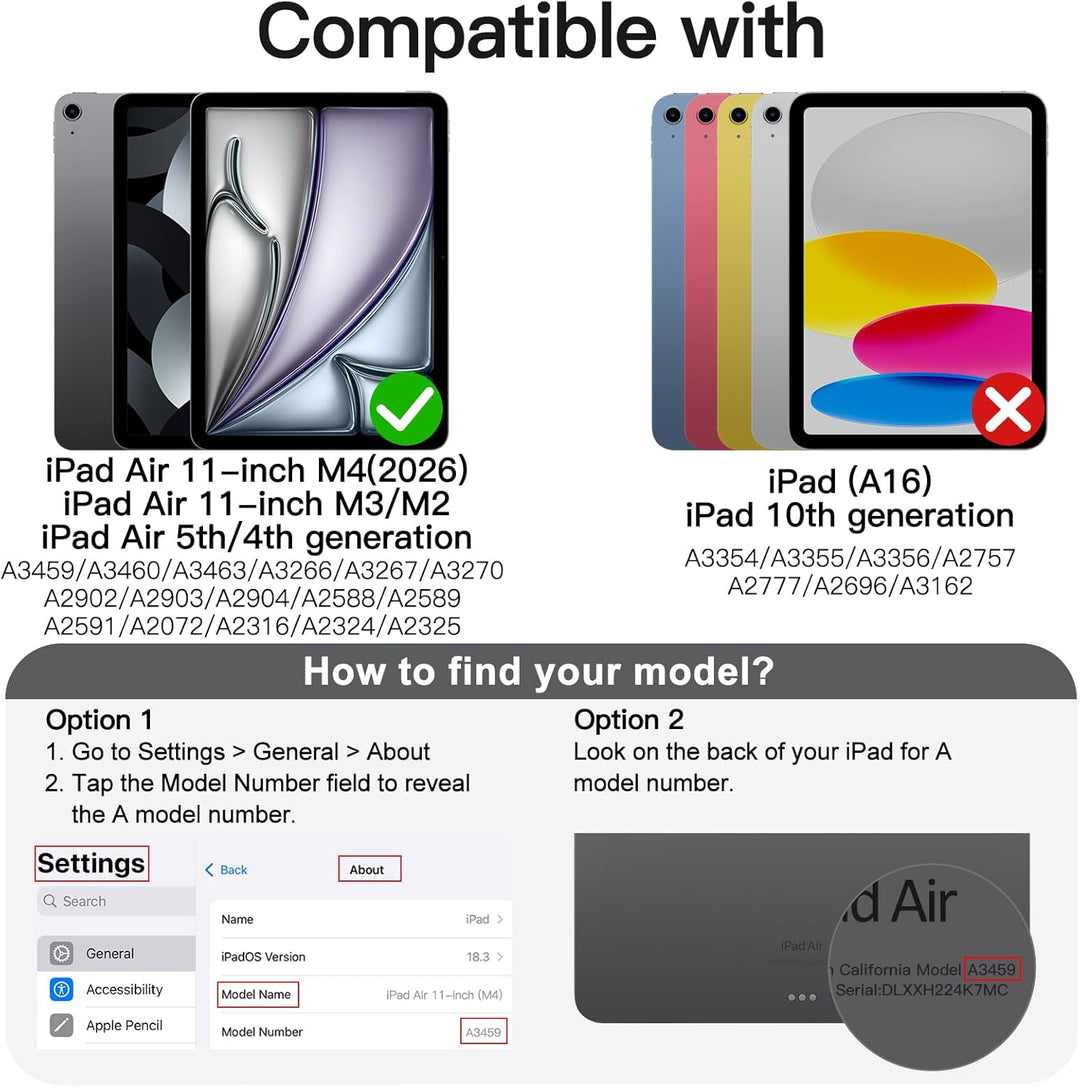 JETech Rotierende Hülle für iPad Air 11 Zoll M2 (2024), iPad Air 5/4 (2022/2020 5./4. 10,9 Zoll) mit