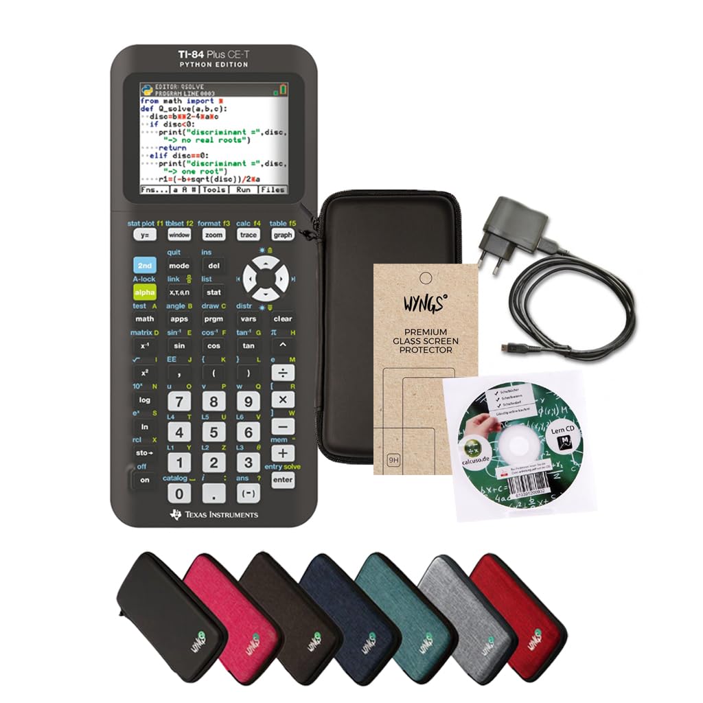 Streberpaket: TI-84 Plus CE-T Python Edition + Schutztasche + Lern-CD (auf Deutsch) + Ladekabel + Er