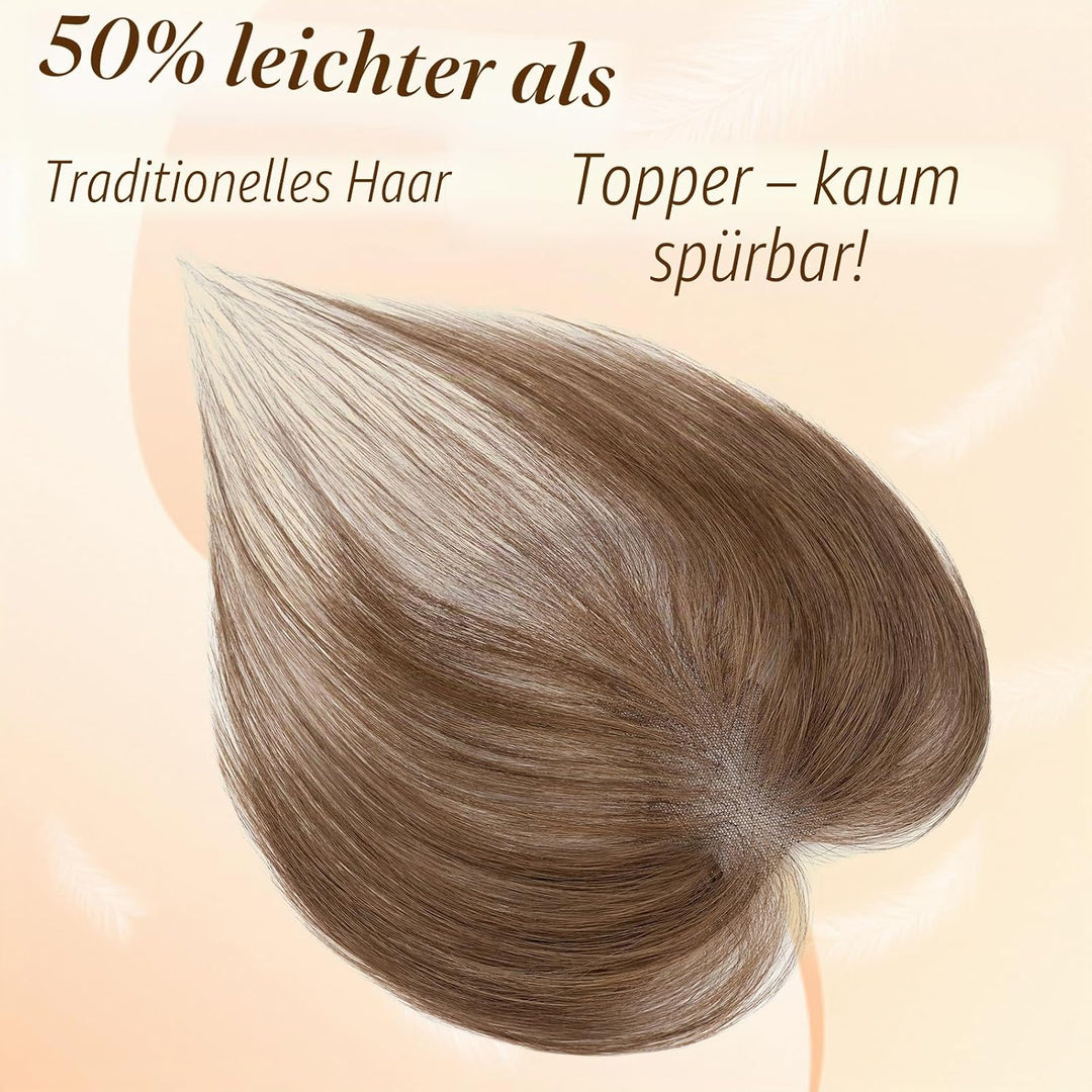 S-noilite Topper Haare für Frauen Echthaar Dunkelbraun - 9x12cm 100% handgeknüpfte T-Sharp Toupets m