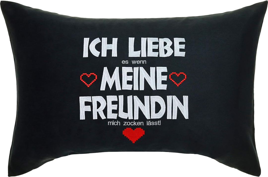 EXPRESS-STICKEREI Ich Liebe es wenn Meine Freundin Mich zocken lässt Premium Kissen mit Bezug & Spru