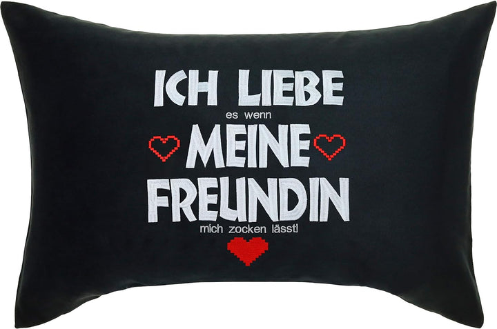 EXPRESS-STICKEREI Ich Liebe es wenn Meine Freundin Mich zocken lässt Premium Kissen mit Bezug & Spru