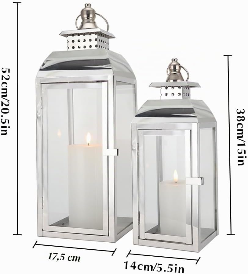 JHY DESIGN Edelstahl Hängende Kerzen Laternen, 52cm &amp; 38cm Hoch 2er Set Pagode Kerzenlaternen Grosse