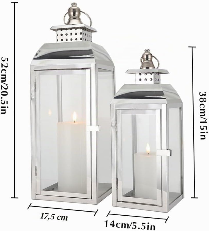JHY DESIGN Edelstahl Hängende Kerzen Laternen, 52cm &amp; 38cm Hoch 2er Set Pagode Kerzenlaternen Grosse