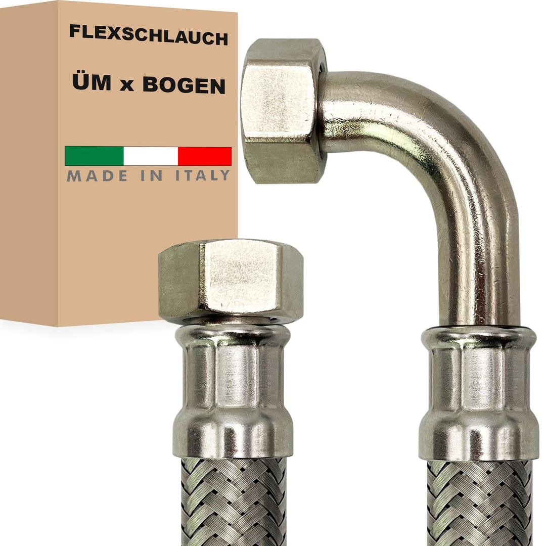 Flexschlauch DN25-1" Edelstahl Panzerschlauch Sanitär Hauswasserwerk - Made in Italy (1" ÜM x 1" BOG