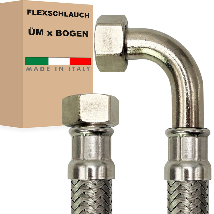 Flexschlauch DN25-1" Edelstahl Panzerschlauch Sanitär Hauswasserwerk - Made in Italy (1" ÜM x 1" BOG