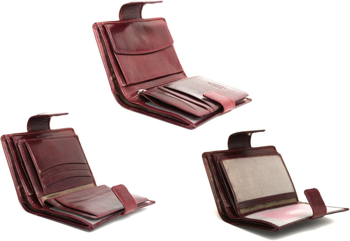 Giudi Geldbörse Damen Leder Mittel-Gross Echtleder Portemonnaie (Cognac) (Bordeaux), Bordeaux
