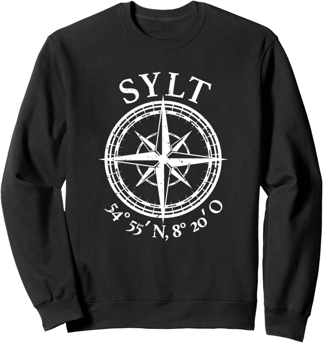 Sylt Nordsee Insel Windrose Koordinaten Geschenkidee Sweatshirt