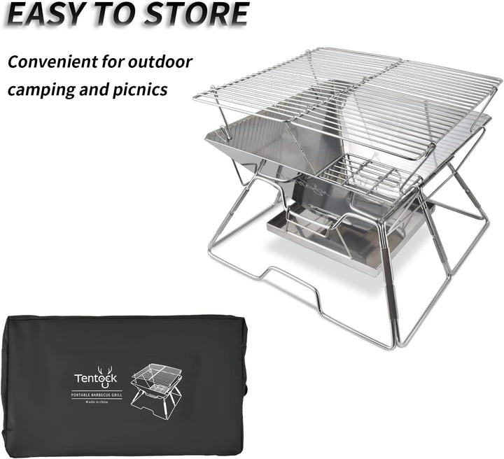 Tentock Tragbarer Holzkohlegrill Picknickgrill Camping Klappgrill Edelstahl, Outdoor Flatbarer BBQ G