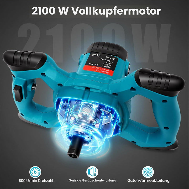 Farb-Mörtelrührer &amp; Betonmischer 2100W Elektrisch - Handrührwerk mit 6 Geschwindigkeitsstufen, 800 U