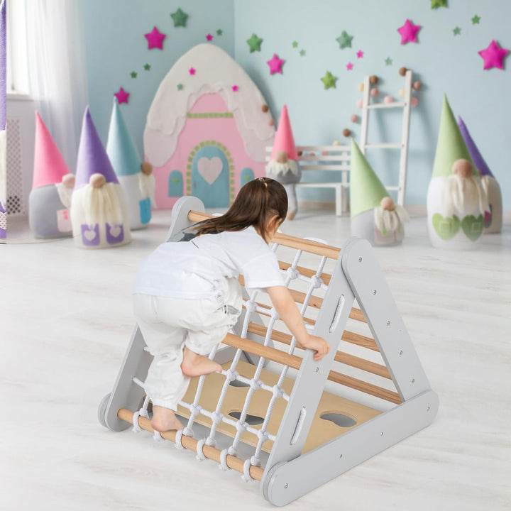 HOMASIS 4 in 1 Klettergerüste mit Rutsche, Kletterdreiecke für Kinder, Spielplatz aus Holz, Montesso