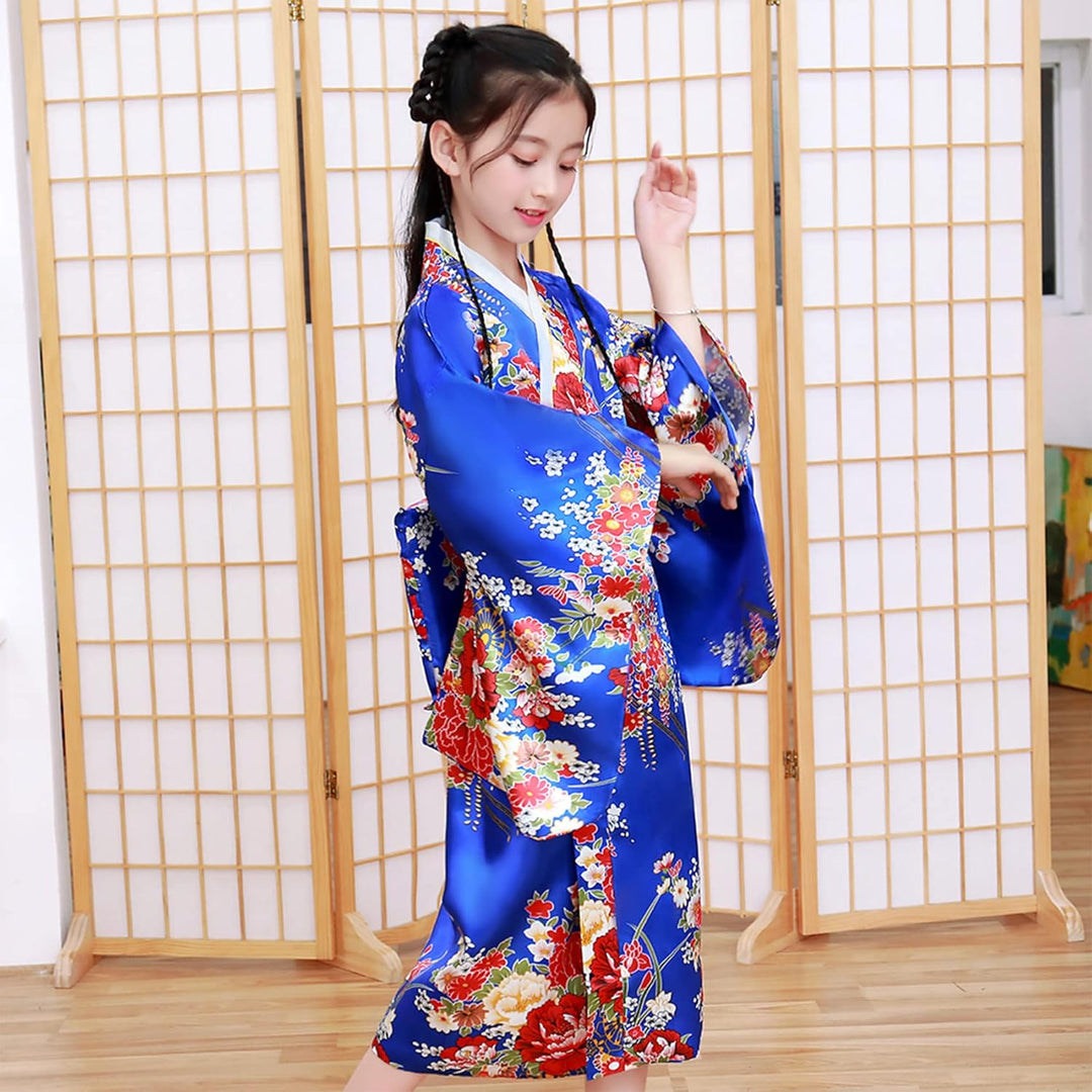 KRUIHAN Japanische Kimono Kinder,Satin Kimono Kleid,Kimono Morgenmantel Japanisch Kinder,Mädchen Fas