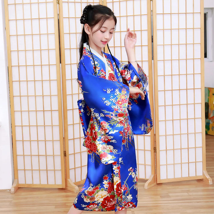 KRUIHAN Japanische Kimono Kinder,Satin Kimono Kleid,Kimono Morgenmantel Japanisch Kinder,Mädchen Fas