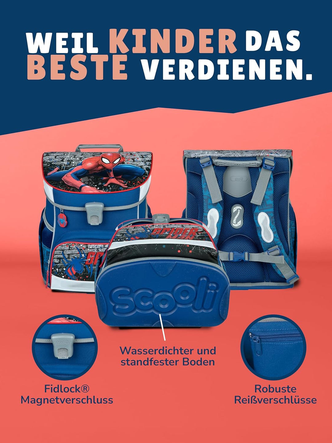 Familando Marvel Spiderman Schulranzen-Set 17tlg. Scooli Campus Fit Pro mit Sporttasche Schultüte 85