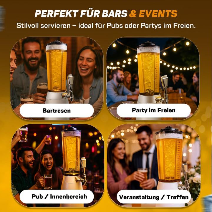 4,0L Biersäule Zapfsäule Kult Biertower Trinksäule Getränkespender Getränkesäule mit 1,3L Eiskühlung