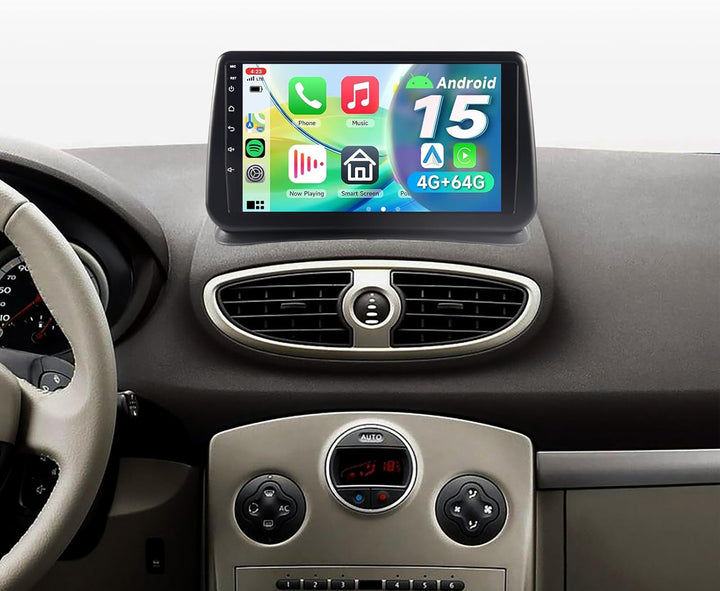 4+64GB Android 15 Autoradio Renault Clio 3 2005–2011, 9 Zoll Touch Display mit Wireless Carplay, GPS
