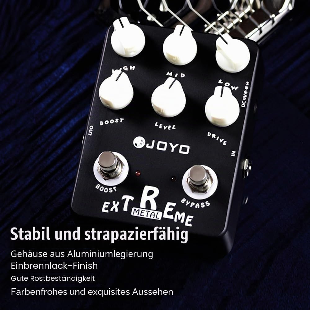 JOYO Metal Distortion Pedal mit 3-Band-EQ und Low-Mid-High Gain Boost für E-Gitarren-Effekt – Bypass