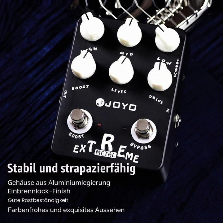 JOYO Metal Distortion Pedal mit 3-Band-EQ und Low-Mid-High Gain Boost für E-Gitarren-Effekt – Bypass