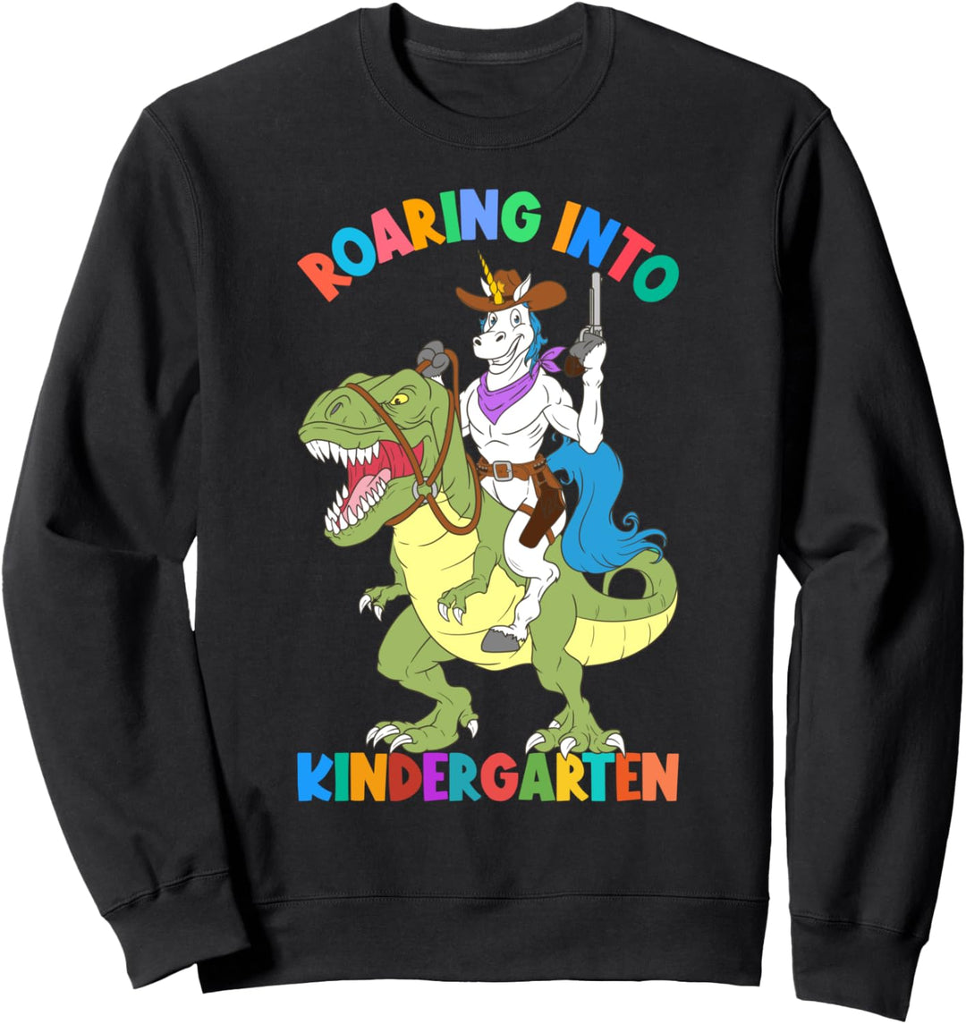 Roaring Into Kindergarten Einhorn auf Dinosaurier Back To School Sweatshirt