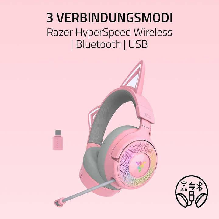 Razer Kraken Kitty V3 Pro - Kabelloses RGB-Kitty-Headset für Gaming - Reaktive Streaming-Katzenohren