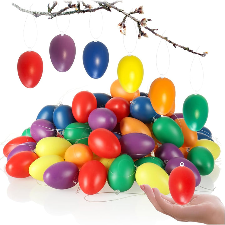 com-four® 60x Ostereier zum Aufhängen - Osterdeko in schönen leuchtenden Farben - Hänge-Deko für den
