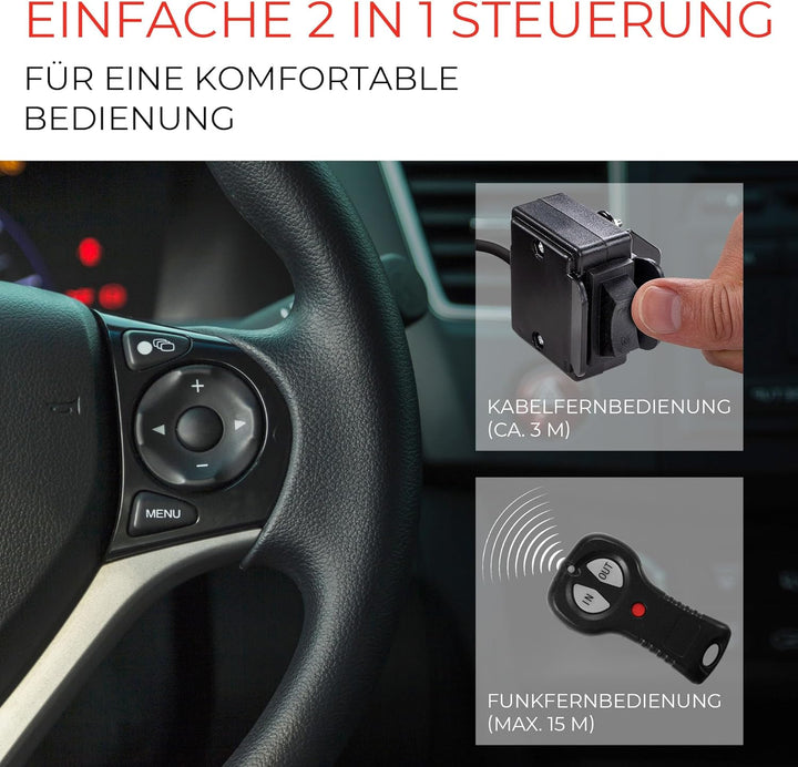 ROTFUCHS Elektrische Seilwinde 12 Volt - 4500 lbs Motorwinde Seilzug, mit Montagehalterung und Fernb