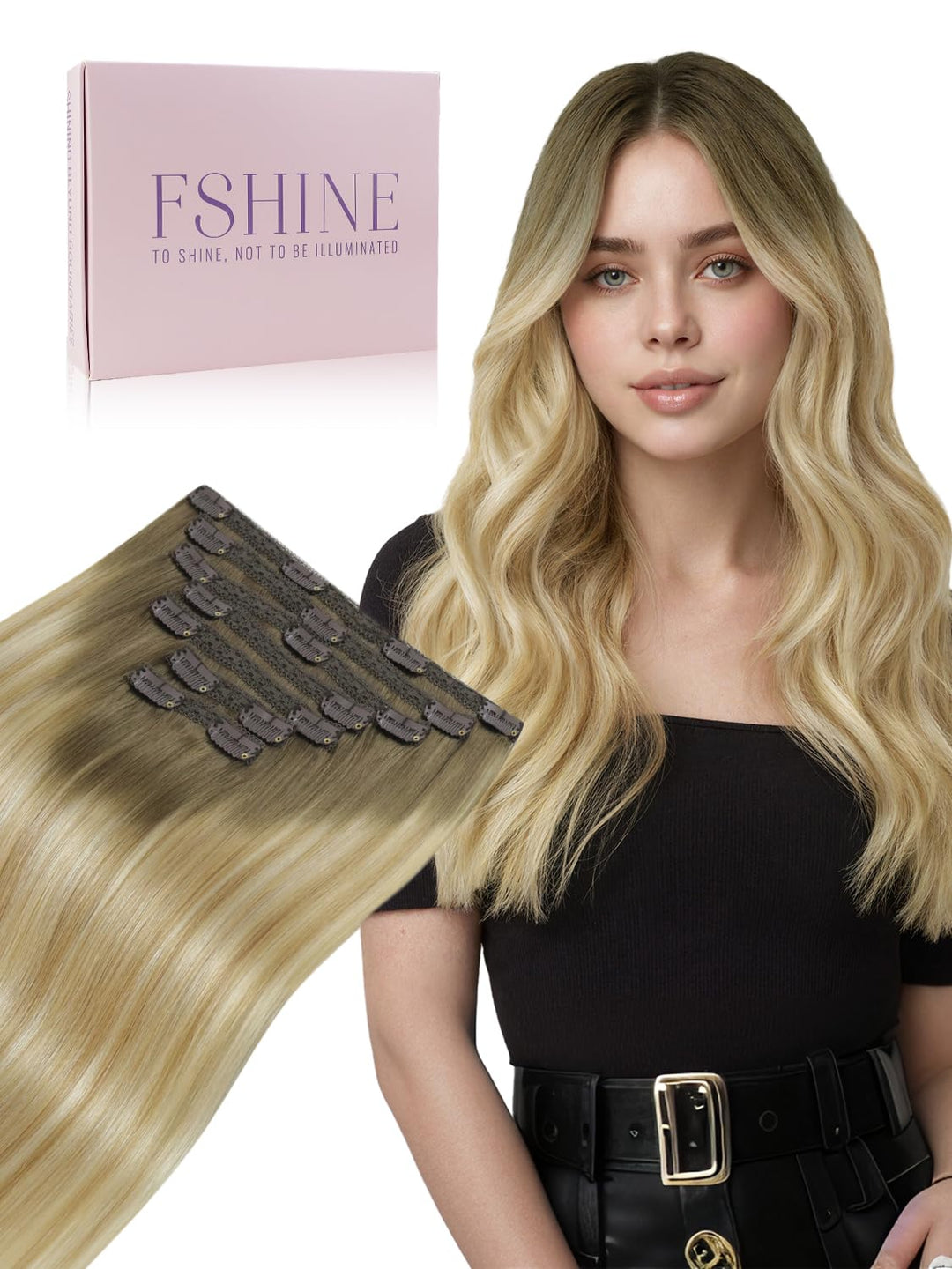 Fshine Extensions Echthaar Clip, 35cm 7 Stücke 120g Haarextension Echthaar Clip Haarverlängerung Mit