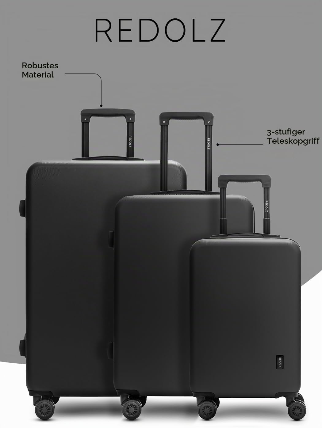 REDOLZ Hartschalen Koffer-Set 3-teilig | Leichte Reise-Trolleys aus hochwertigem, robustem ABS Mater