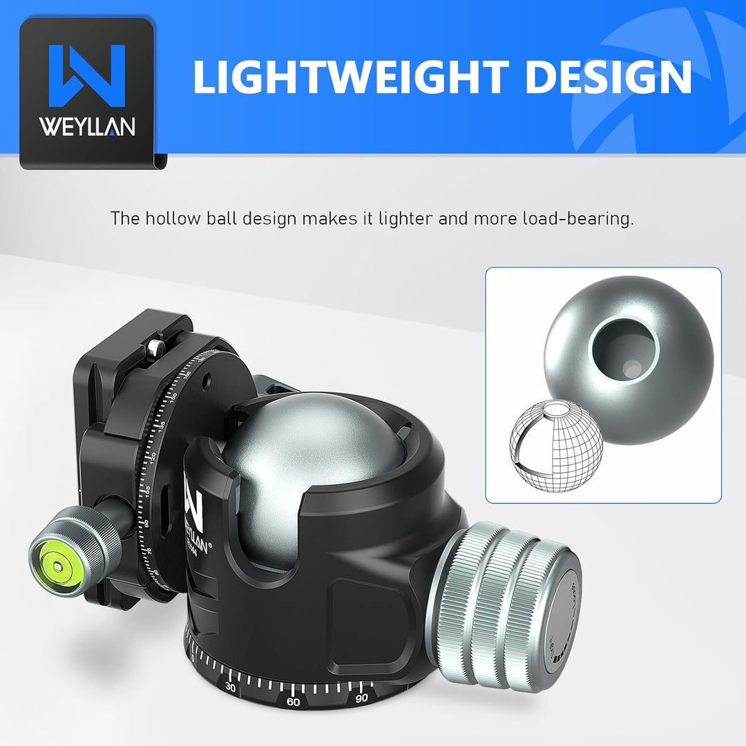 WEYLLAN Doppelter Panorama Low Profile Kugelkopf für 360 °drehbar,Stativkopf mit Schnellwechselplatt