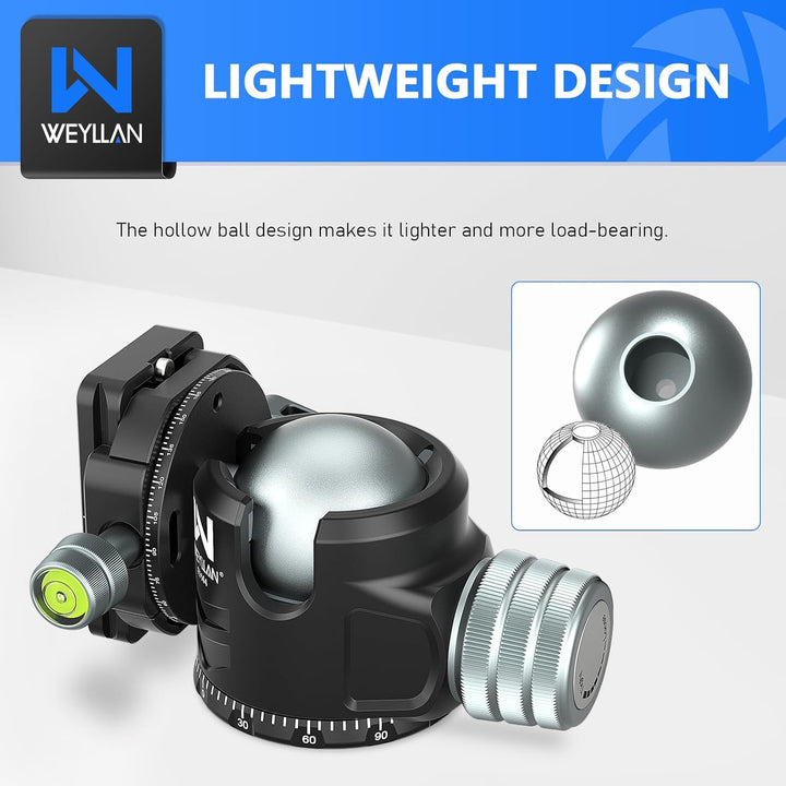 WEYLLAN Doppelter Panorama Low Profile Kugelkopf für 360 °drehbar,Stativkopf mit Schnellwechselplatt