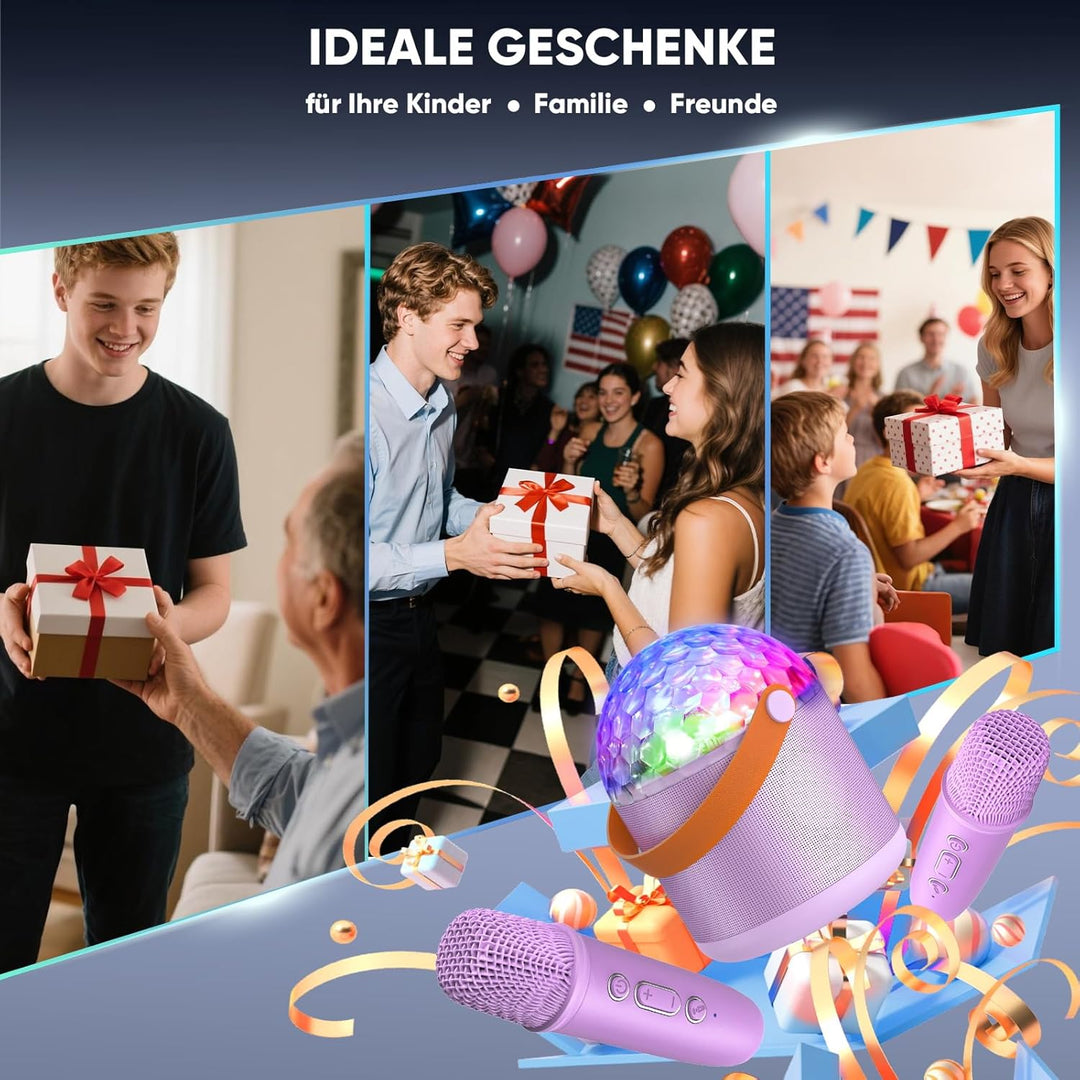 Karaoke Anlage mit 2 Bluetooth Mikrofonen, Musik Weihnachts Geschenke Spielzeug Mädchen 3-15 Jahre,