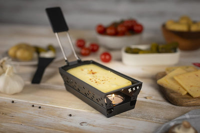 KUHN RIKON Candle Light Mini Schweizerkreuz Raclette Set, schwarz, Antihaft-Grill-Pfännchen, mit Tee