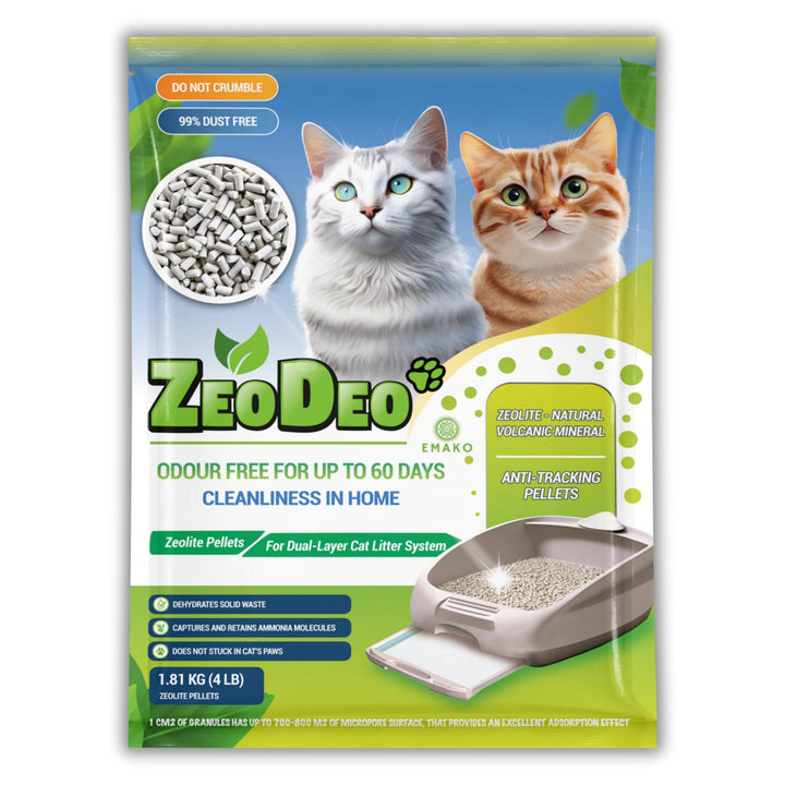 ZeoDeo - Natürliche Zeolith-Katzenstreu-Pellets für Zweischicht-Katzenstreu-Systeme, 4 Pfund oder 1,