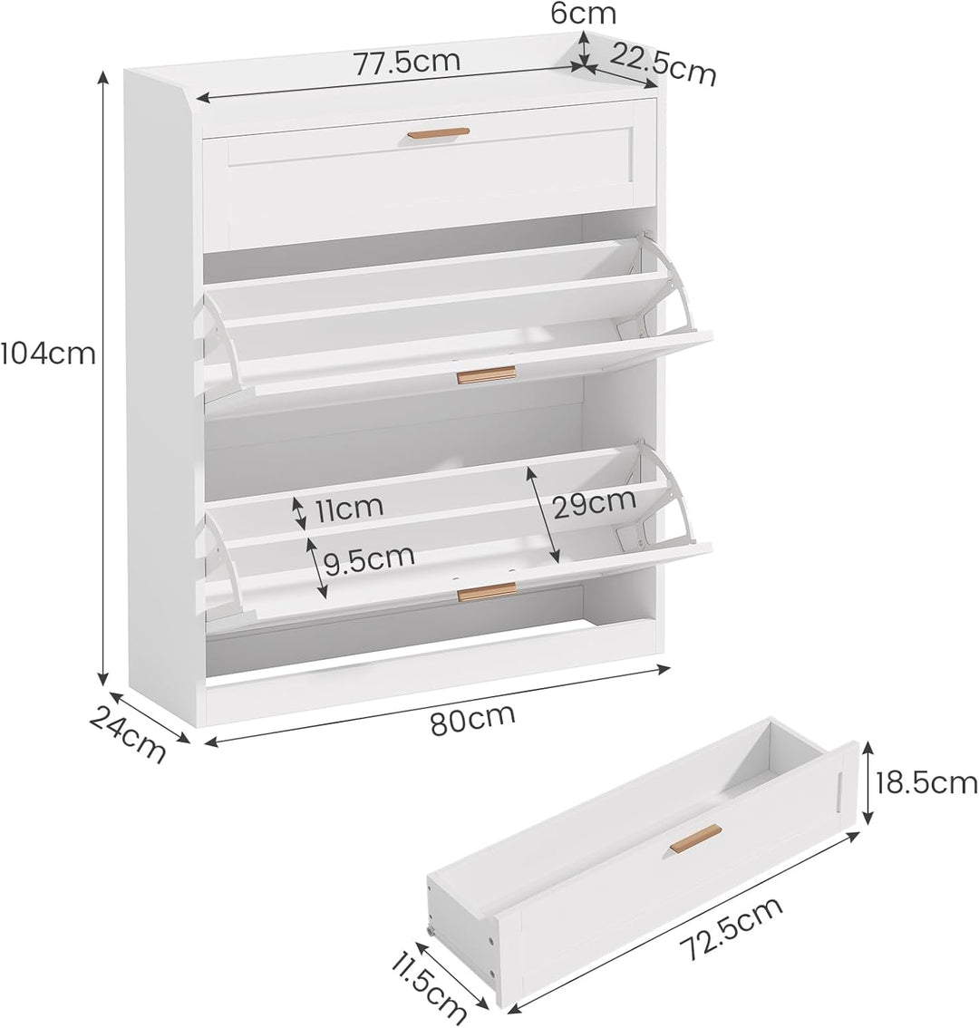 Schuhschrank mit 2 Klappen, Schublade, Schuhkipper Schmal, Trennwand Verstellbar, für 12-16 Paar Sch