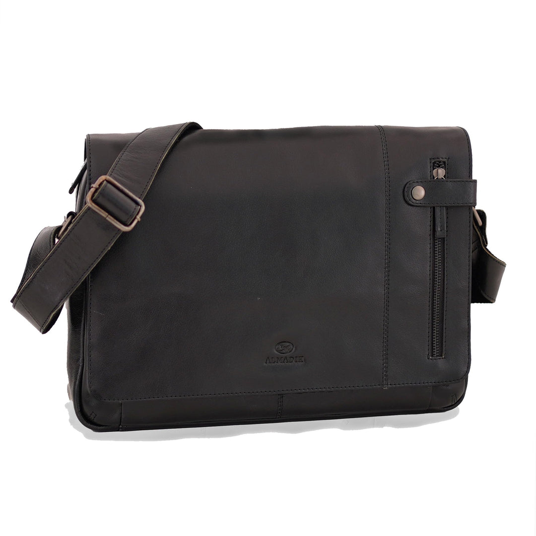 ALMADIH Leder Umhängetasche DYLAN Premium Rindsleder - Ledertasche mit Laptop Fach 15 Zoll Aktentasc