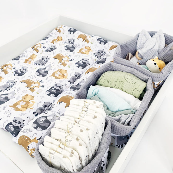 BABEES Aufbewahrungskorb Wickeltisch Baby, Körbchen Set 3 Stück, Organizer Wickelkommode, Utensilo A