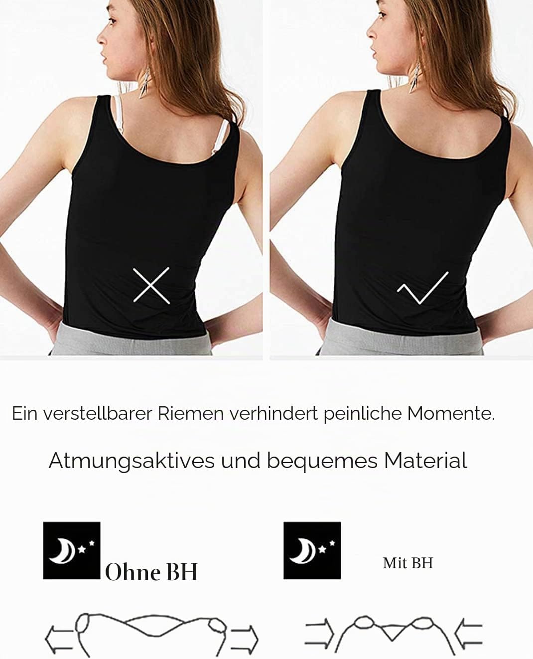 STARBILD Damen Unterhemd BH-Hemd Basic U-Ausschnitt Eingebauter BH Bügelloser Gepolstert Tank Tops,