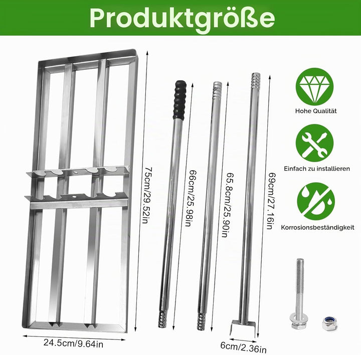 Rasenrakel 75x25cm Rasen Rakel, Garten Rasenrakel Edelstahl mit 2m Stiel, Nivellierrechen Müheloses