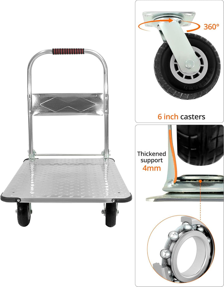 QWORK® Robuster Klappbarer Plattformwagen, mit 1100 kg Tragkraft, 90 * 60cm und Geräuschlosen Gummir