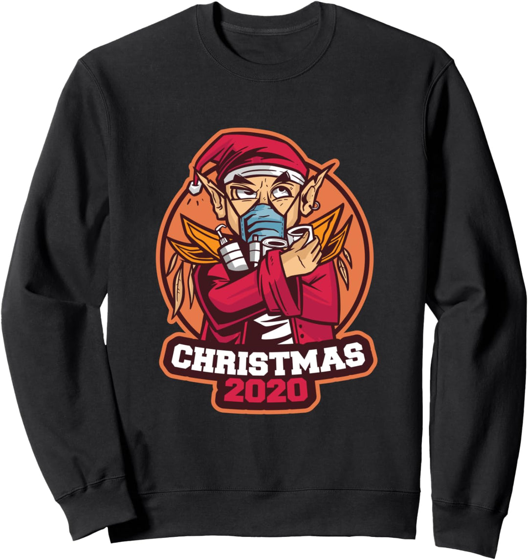 Weihnachtself 2020 mit Gesichtsmaske und Sweatshirt