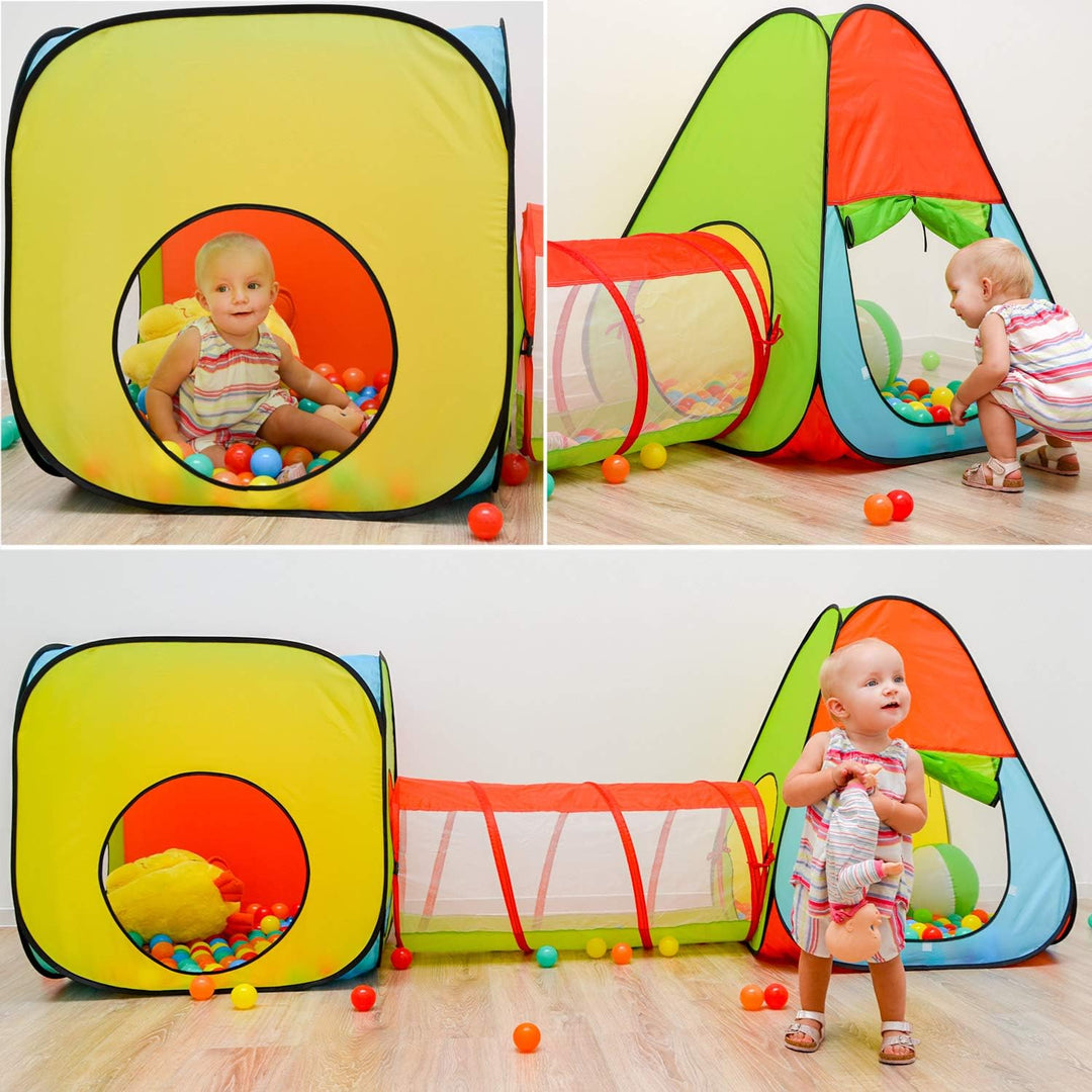 LittleTom Bällebad mit Tunnel - 200 Bälle - 260x90x100 Bällebad Kinder Spielzelt Tunnel - Bällebad B
