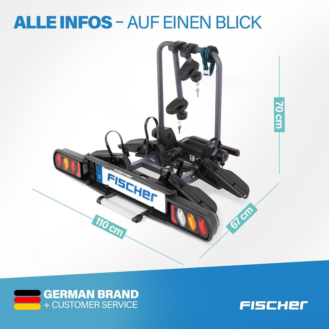 Fischer Kupplungs-Fahrradträger ProlineEvo 2, für 2 Fahrräder bis 60kg Nutzlast, E-Bike geeignet, vo