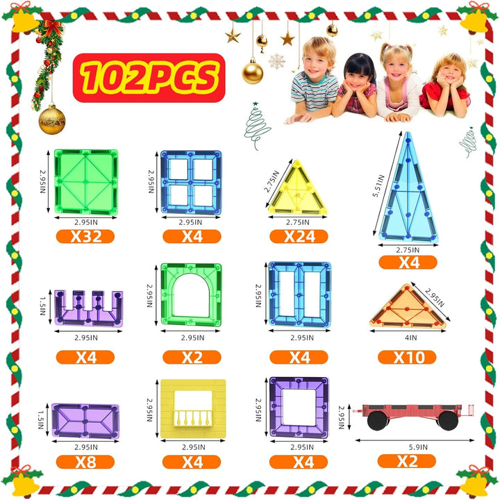 102PCS Magnetische Bausteine mit 2 Autos Magnetbausteine Kinder Magnetspiel Montessori Magnet Bauste