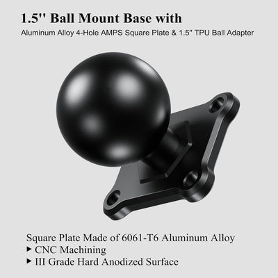BRCOVAN 1,5'' Kugelhalterung mit Aluminiumlegierung 4-Loch-AMPS Quadratische Plattenbasis, Kompatibe